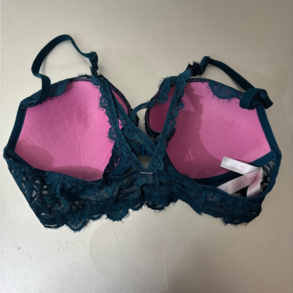 Victoria's Secret pink date raserback push-up bra shini blue hade lace NWT - Picture 5 of 6